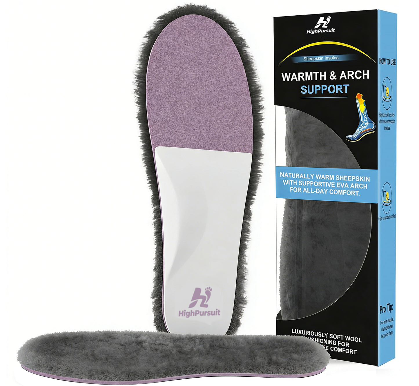 HighPursuit Women's 17mm Thick Sheepskin Insoles – Wool Fleece Footbed for Warmth & Comfort