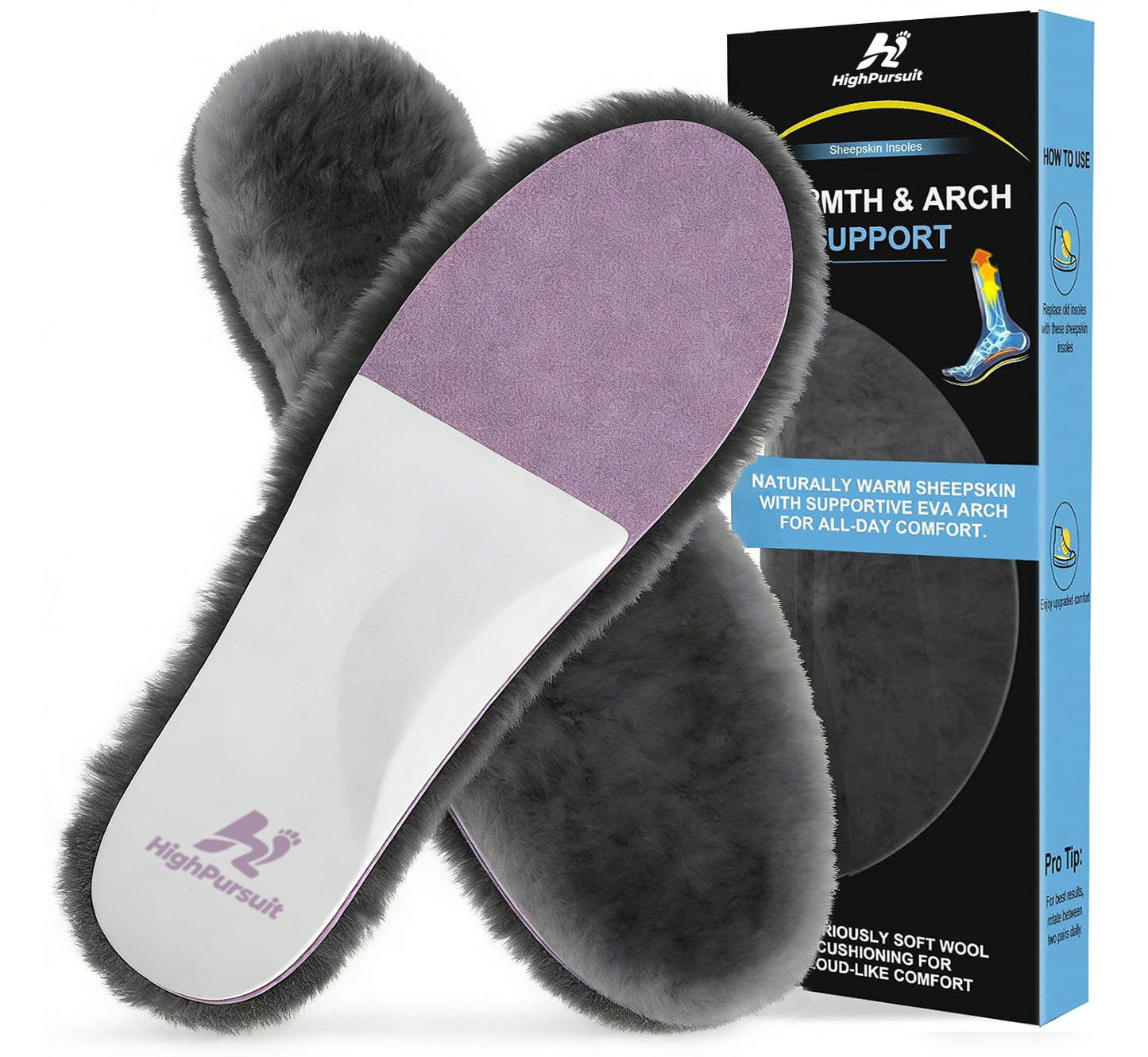 HighPursuit Women's 17mm Thick Sheepskin Insoles – Wool Fleece Footbed for Warmth & Comfort