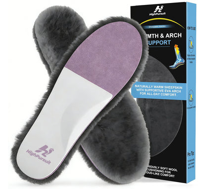 HighPursuit Women's 17mm Thick Sheepskin Insoles – Wool Fleece Footbed for Warmth & Comfort