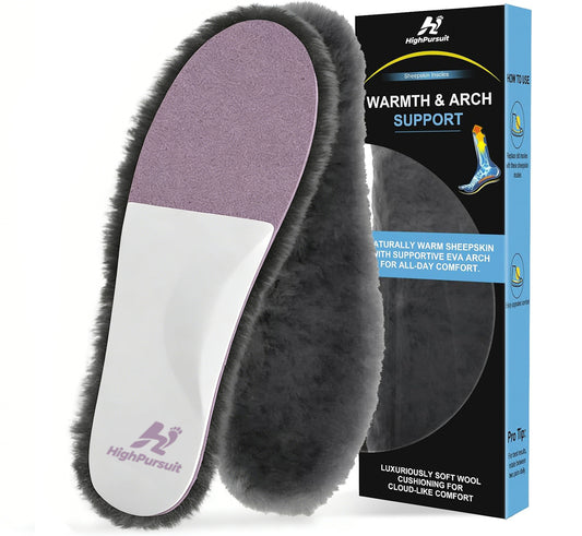 HighPursuit Women's 17mm Thick Sheepskin Insoles – Wool Fleece Footbed for Warmth & Comfort